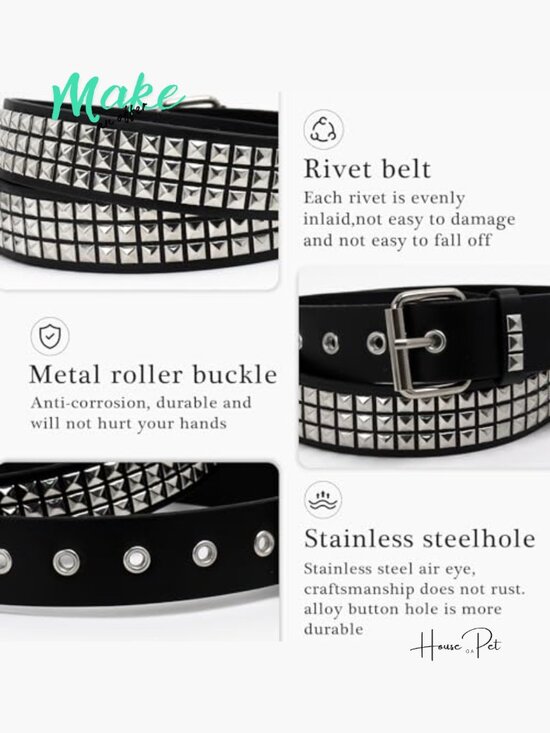 Faux Leather Studded Belt Set with Pyramid Star Gothic Punk Rock Style